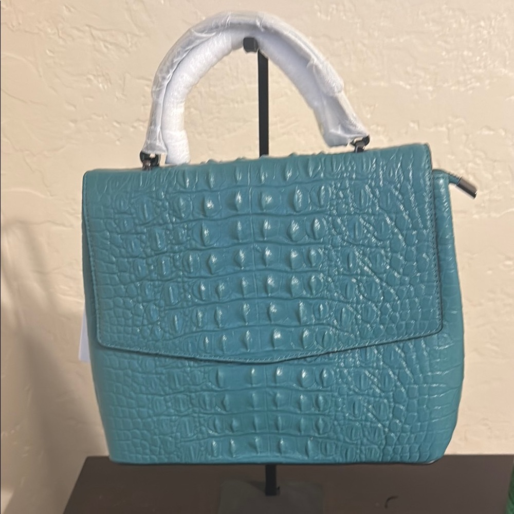 Teal Crocodile-Embossed Women's Bag